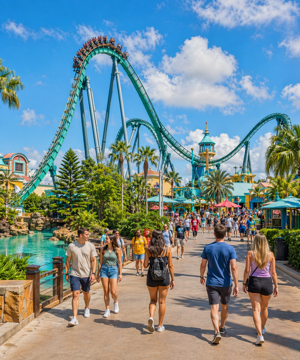 Parques en Orlando con montañas rusas y ambiente de diversión
